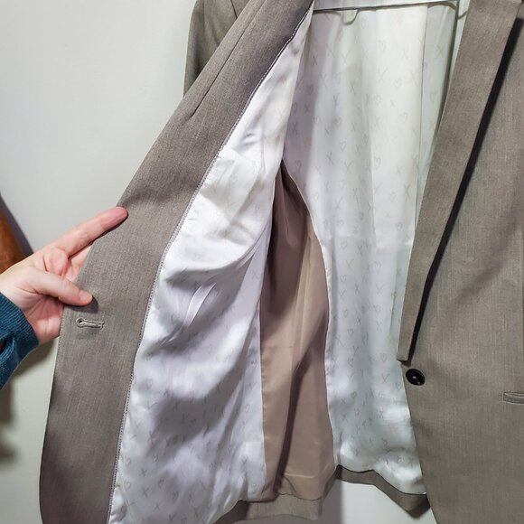 RW & CO. RW&CO. One Button Fitted Blazer Suiting Stretch Lined Tan Grey Women 10 - Picture 8 of 16